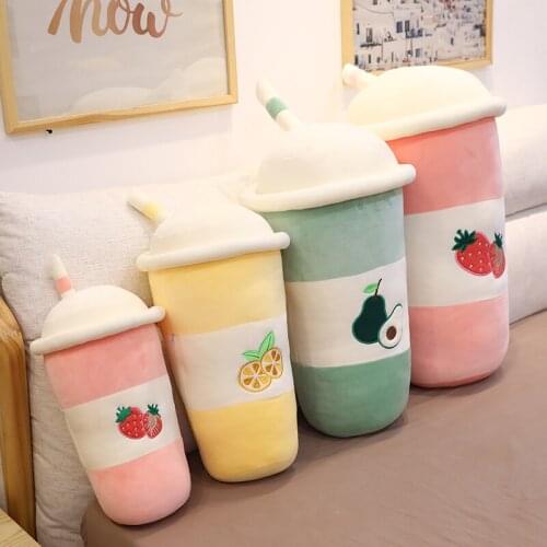 Cute plush milk tea cup toy fruity milk tea plush toy pillow lemon strawberry avocado tea cup plush home decor kids toys