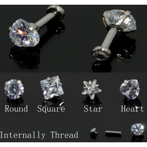 1Pc Internally Thread Prong set Zircon Ear Tragus Cartilage Ring Flat Gem Double Use Ear Studs Piercing Earring Jewelry 16g
