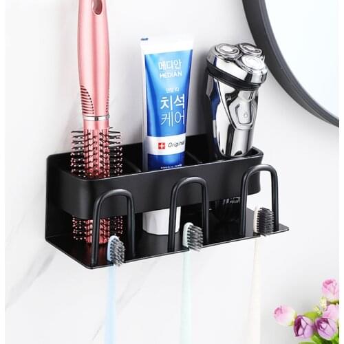 Wall Mounted Toothbrush Holder Aluminium Alloy Toothpaste Rack Bathroom Household Space Saving Bathroom Accessories
