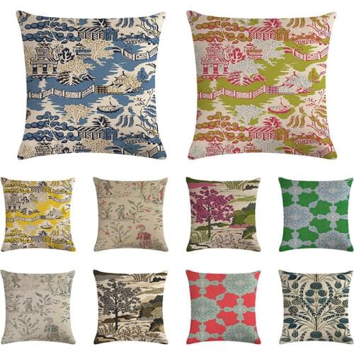 Antique house cushion cover pine flower pillow cover linen car chair office pillow cover decoration household 45x45cm