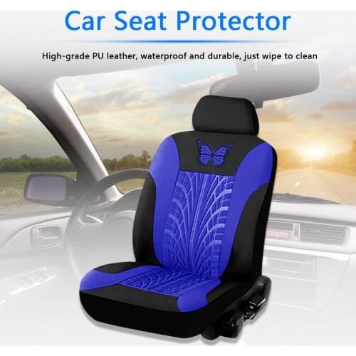 New Universal Car Seat Cover Set Butterfly Tire Track Pattern Non-Slip Waterproof PU Leather Front Bucket Seat Cover Protector