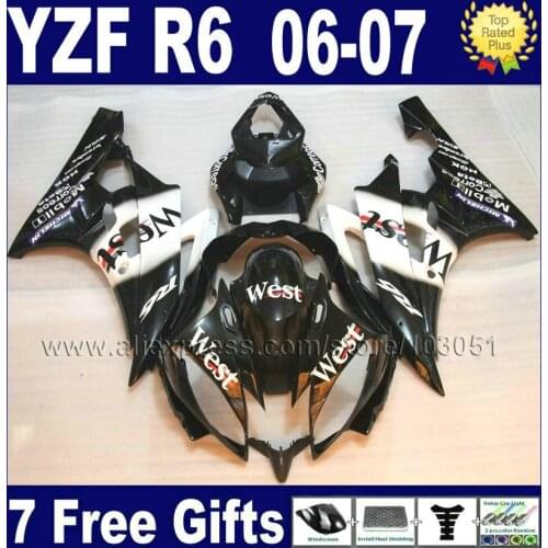 7gifts Custom Injection Road motorcycle fairings For YAMAHA YZFR6 2006 2007 YZF R6 06 07 YZF600 black west fairing