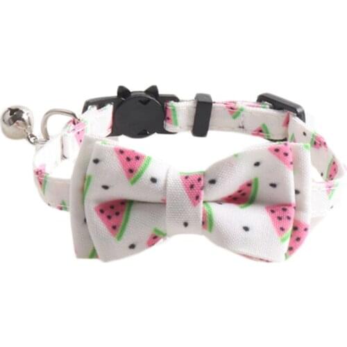 40PCS / LOT Pet Collar Cat Adjustable Neck Strap Watermelon Avocado Fruit Printing Cat Bell Collar Cat Accessories
