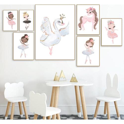 Nordic Poster Dancing Girl Children Paintings Canvas Prints Wall Art Paintings To The Nursery Wall Pictures For Baby Room Decor