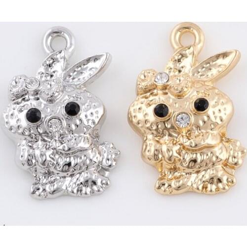 17*25mm Fashion Women Jewelry Silver Gold Color Crystal Rabbit Charms Pendant For Bracelet Necklace Jewelry Making Handmade