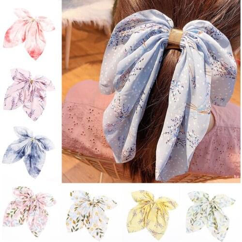 New Floral Print Scrunchie Silk Satin Elastic Hair Bands For Women Ponytail Scarf Bows Hair Ropes Girls Hair Ties Accessories
