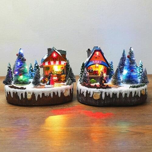 Christmas Decoration Resin Rotating Luminous Music Snow Scene Cabin Ornaments Christmas Decorations For Home New Year Xmas Gift