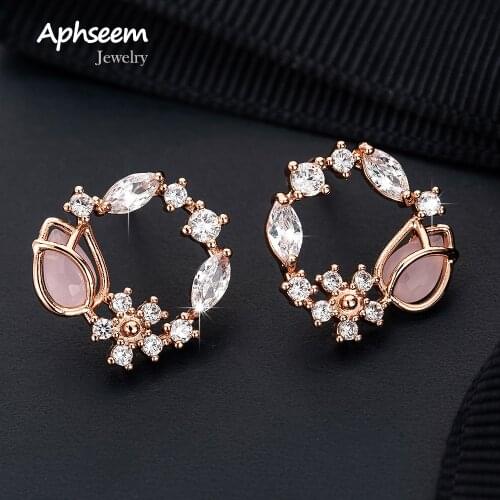 Korean New Elegant Crystal Flower Drop Earrings for Women Charm Sweet Zircon Rose Gold Earring Jewelry Anniversary Gift Brincos