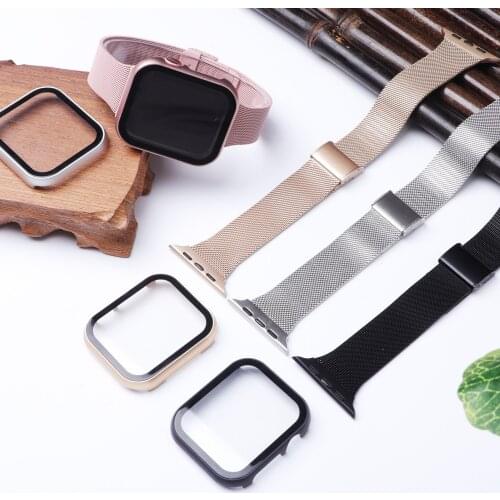 Glass+Case+Strap for Apple Watch Band 44mm 40mm 38mm 42mm Silicone Smartwatch Watchband Bracelet for iWatch 6 se 5 4 3 2 1 Band