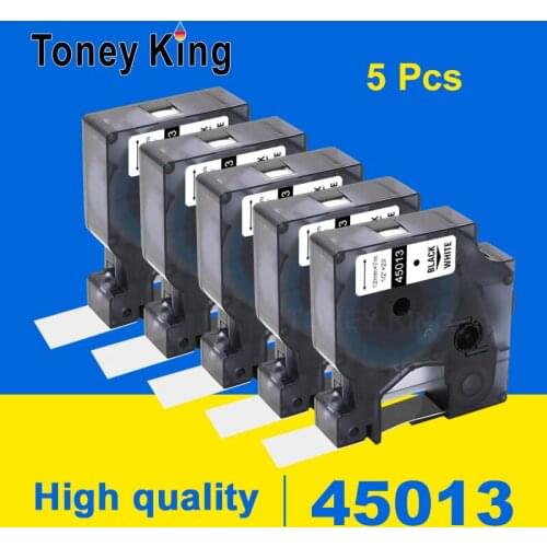 Toney King 5PCS Lable Maker For dymo D1 Label Printer Tapes 45013 Black On White 7M Lable Tape Typewriter Machine For LM160 280