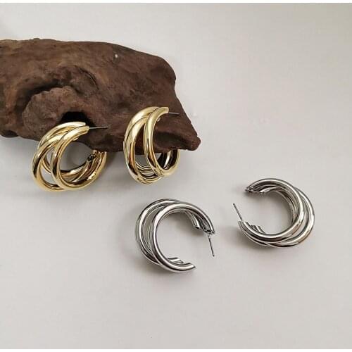 Three Rings Round Earrings For Women Glamour Charm Retro Earing European Modern Female Gothic Trendy Mujer Jewelry Unique Gifts