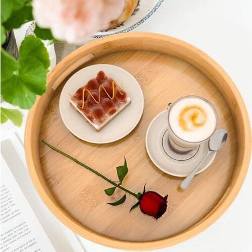 Clever Tray Round Serving Tray with Handles - Wooden Bamboo Circle Tray for Coffee Table, Plates for food, Tableware Tray