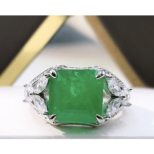 2021 New Arrival 925 Sterling Silver 10*10mm Square Created Moissanite Emerald Gemstone Ring Woman Cocktail Party Fine Jewelry