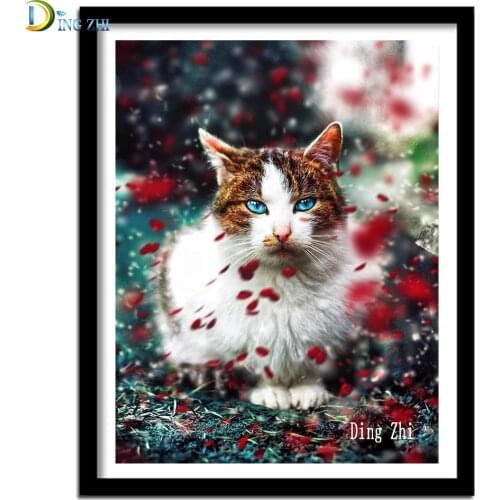 Animal 5D DIY Diamond Painting Cat Rose Petal Embroidery Full Square Round Diamond Cross Stitch Rhinestone Mosaic Home Gift