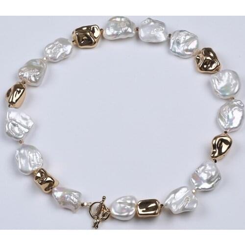 18-19mm Big Keshi Pearl Necklace Square Shape Gold Plated Accessories Personality Jewelry Necklace