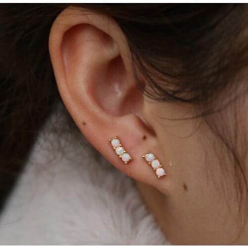 2019 FASHION Stunning three opal earring caterpillar shaped girls women delicate opal stud earrings dropshipping chic jewelry