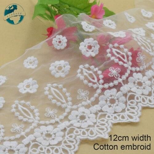 3yards 12cm wide white cotton embroidery lace ribbon trim DIY wedding lace garment Accessories african dolls lace applique#3904