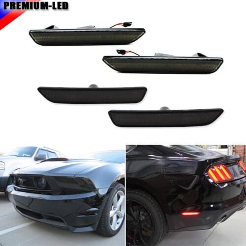 4) Smoked Lens Front & Rear Side Marker Lamps with 96-SMD LED Lights For 2010-2014 Ford Mustang(Front: Amber, Rear: Red)
