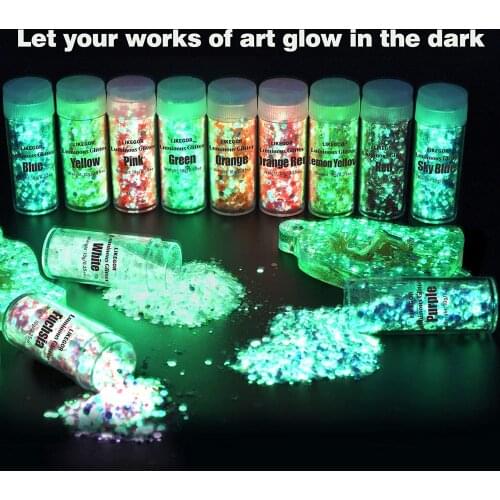 Glow in The Dark Glitter 12 Colors Luminous Chunky Sequins Cosmetic Holographic Craft Glitter Set for Resin Crafts Nail art