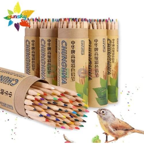 Chunghwa 12/18/24/36/48 color Oil color lead pencil Log triangle Children professional color lead Cylinder set art supplies