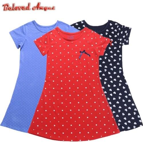 Summer New Short Sleeve Kids Girls Clothes Children Kids Girl 100% Cotton Unicorn Daily Beach Dress Baby Dresses 1-13 Years