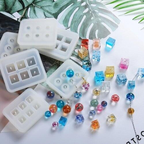 DIY Silicone Ball Beads Mold Bracelet Bead Necklace Crystal Epoxy Mold Square Sphere with Holes Mould Resin Art Supplies
