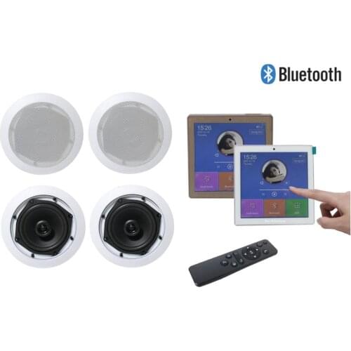 Home audio 4*25W Mini touch screen wall amplifier with 4 pieces of 5'' ceiling speakers,Support USB/SD/AUX/FM radio/bluetooth