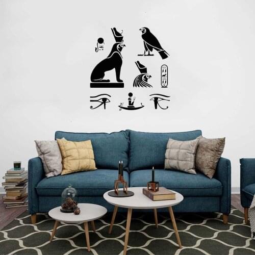 Ancient Egypt Hieroglyphics Symbol Wall Stickers For Bedroom LIving Room Egyptian Birds Vinyl Wall Decal Decor ov615