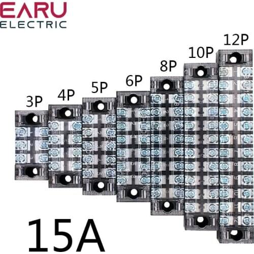 15A 600V Dual Row Barrier Screw Terminal Block Wire Connector TB Series 3 4 5 6 8 10 12 16 20 Positions Ways Factory Wholesale