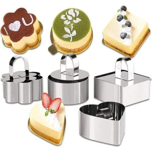 Mousse Mold Square Flower Round Lover Shape Cake Making Model Stainless Steel Baking Cutting Tools With Lids Kitchen Supplies