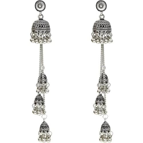 Afghan Bohemia Tribal Oxidized Drop Dangle Indian Big Long Tassel Earrings for Women Ethnic Vintage Egyptian Turk Jewelry