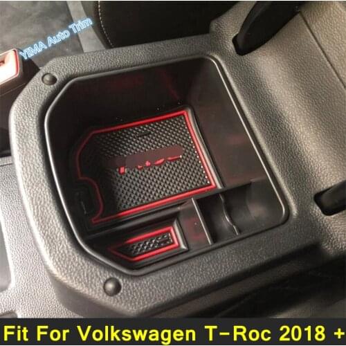 Lapetus Armrest Box Secondary Storage Pallet Container Box Phone Case Holders Cover Kit For Volkswagen T-Roc 2018 - 2021 Black
