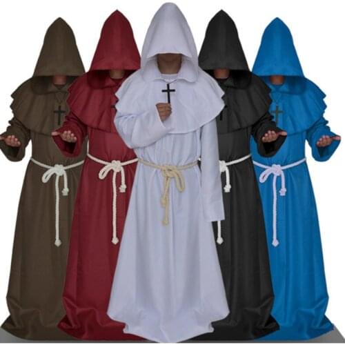 Wizard Costume Halloween Cosplay Medieval Monk Friar Robe Priest Costume Ancient Clothing Christian Suit