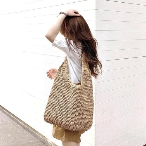 Fashion Women Summer One-shoulder Straw Woven Bag Beach Series Mori Hand-woven Leisure Large-capacity Bag Beach Bag All-mat J7X6