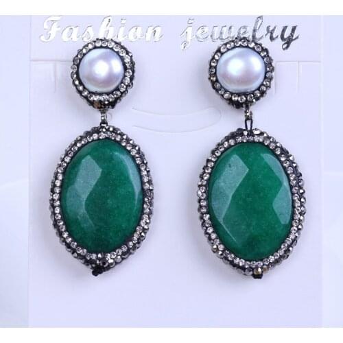 Fashion Pave Rhinestone Pearl Dangle Earrings Nature Quartz Stone Earrings for Women Bridal Jewelry