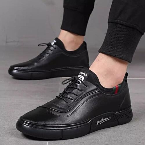 Mens Spring Autumn Casual Shoe Heightening Shoe Casual Shoe Thick Sole Leather Soft Bottom Shock Absorption BusinessCasual Shoe