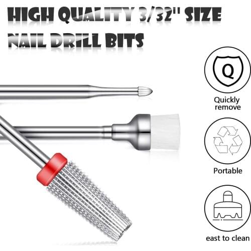 3 Pieces Nail Drill Bits Set Fine Grit Nail Carbide 5 in 1 Bit 2-Way Rotate Use for Left Right Hand Acrylic or Hard Gel Remover