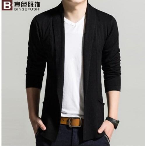 2019 Autumn And Winter Mens Clothing Sweater Cardigan Male Long Section of Korean-Style Slim Youth Students Solid Color Sweater