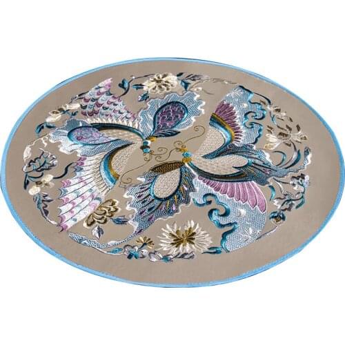 Custom Fine Embroidery Butterfly Round Placemat Table Decor Vase Mat Non-slip Luxury Silk Satin Tray Bowl Plate Insulate Pads