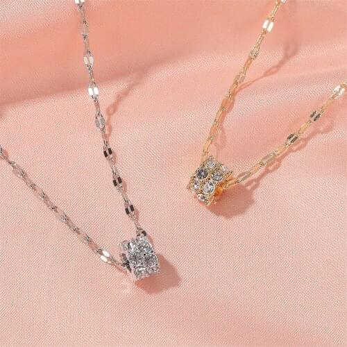 Simple Geometry White Rhinestone Pendant Golden Silver Plated Alloy Choker Necklace for Women