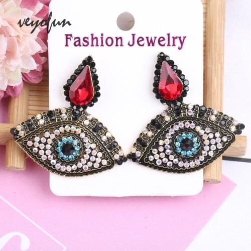 Veyofun Luxury Eye shape Full Rhinestone Dangle Earrings for Women Trendy Drop Earrings Fashion Jewelry