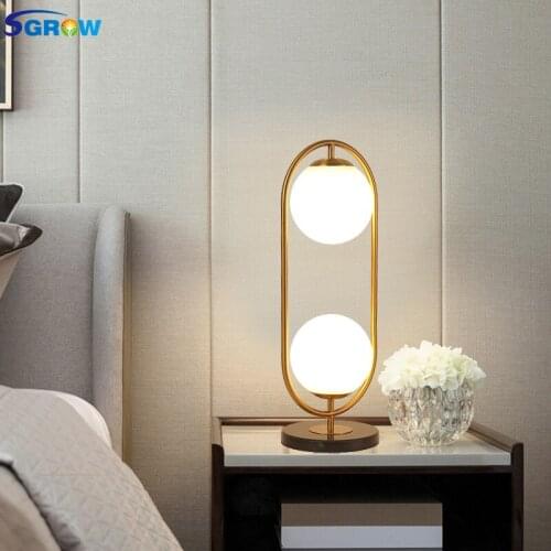SGROW Art Deco Glass Balls Lampshade Table Lamp for Dining Room Study Bedroom Bedside Desk Light Globes Indoor Lighting Fixture