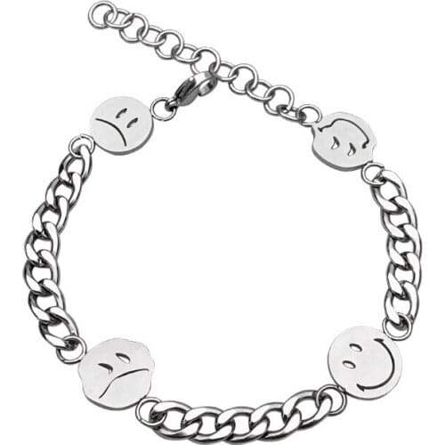Smiley Bracelet on Hand Stainless Steel Womens Bracelet Hip Hop Wholesale Bulk Chains Bracelets Homme Gifts for Male Accessories