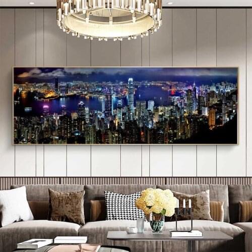Modern and simple Hong Kong city night scene posters and prints murals art canvas paintings living room home decoration pictures