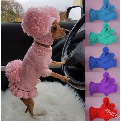Puppy Sweater Fluffy Ball Hood Set Warm Pet Knitting Clothing Cute Cat Two-Legged Autum Winter Coat Dog Role Playing Clothes