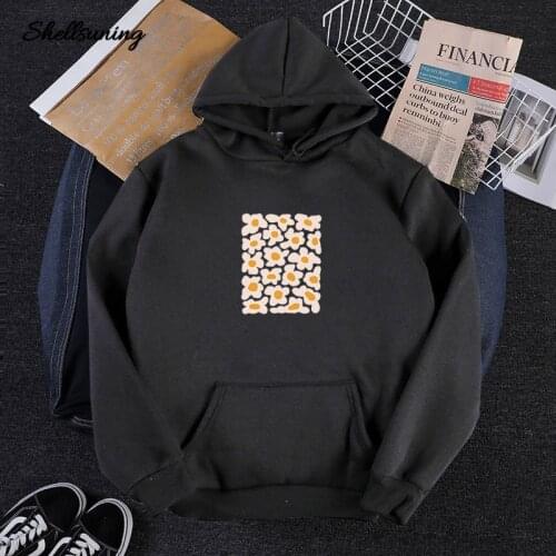 Shellsuning Kawaii Floral Printed Hoodies Women Harajuku Plus Size Hooded Sweatshirts Korean Style Long Sleeves Female Clothing