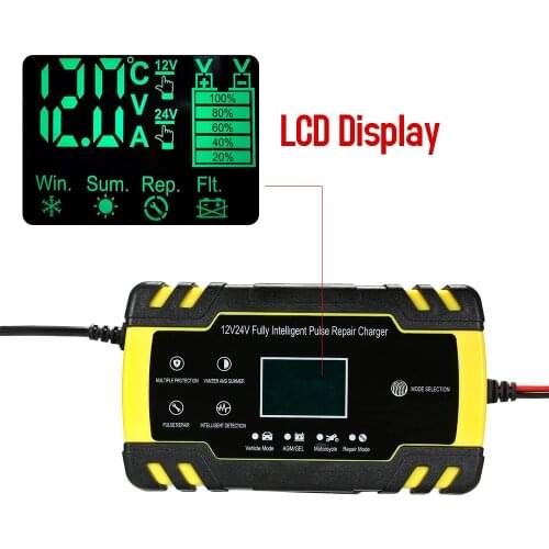 Car Battery Charger Power Puls Repair Chargers LCD Smart Fast for Auto Car Motorcycle Lead-Acid Batteries Charging 12V 8A&24V 4A