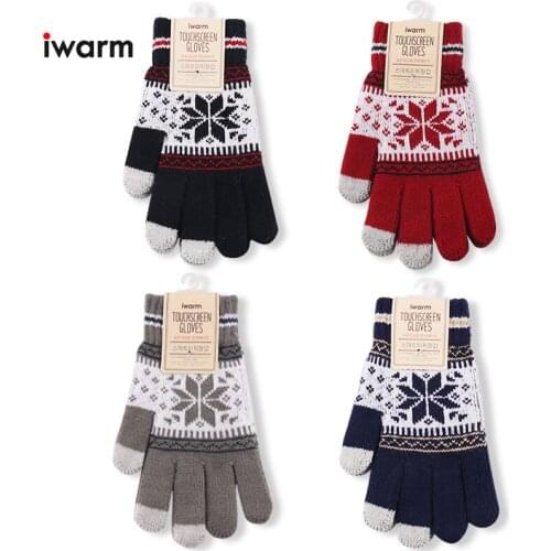 Women Cashmere Knitted Double-layer Woolen Gloves Female Winter Korean Version of Snowflake Deer All Fingers Winter Gloves Girls