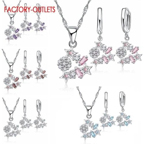Real 925 Sterling Silver Jewelry Sets For Women Vintage Necklace Crystal Earrings Party Wedding Fashion Jewelry Accessories