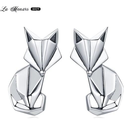 La Menars New Fox Silver Stud Earrings For Women 2021 Original European Style Genuine 925 Sterling Silver Jewelry
